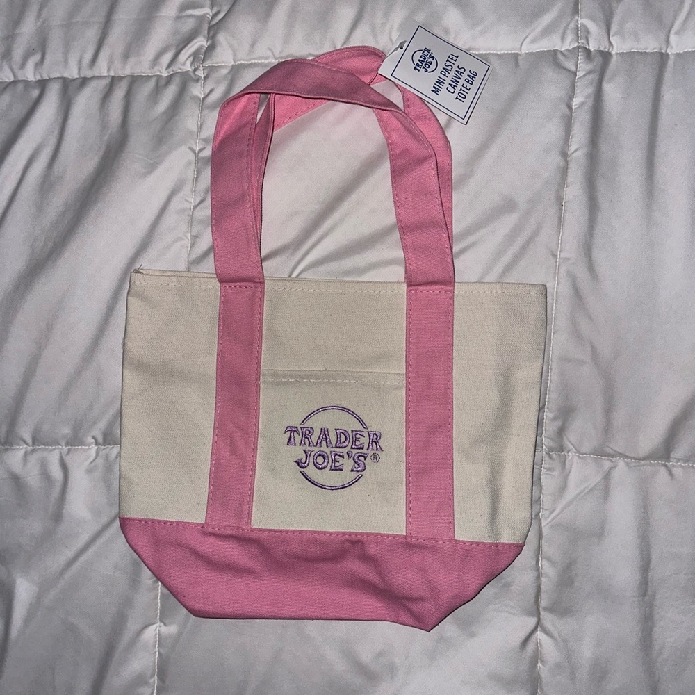 Trader joe’s pastel pink mini tote canvas bag